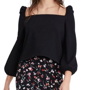 Madewell Crepe Square-Neck Puff-Sleeve Top Black XS